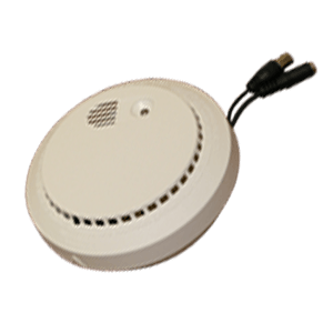 Fake smoke detector with hidden day/night color CCTV camera inside, pointed down or to the side
