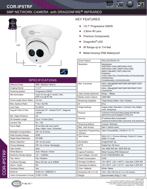Medallion network camera, Medallion 5MP Network Turret Camera with IR and 2.8mm wide angle lens